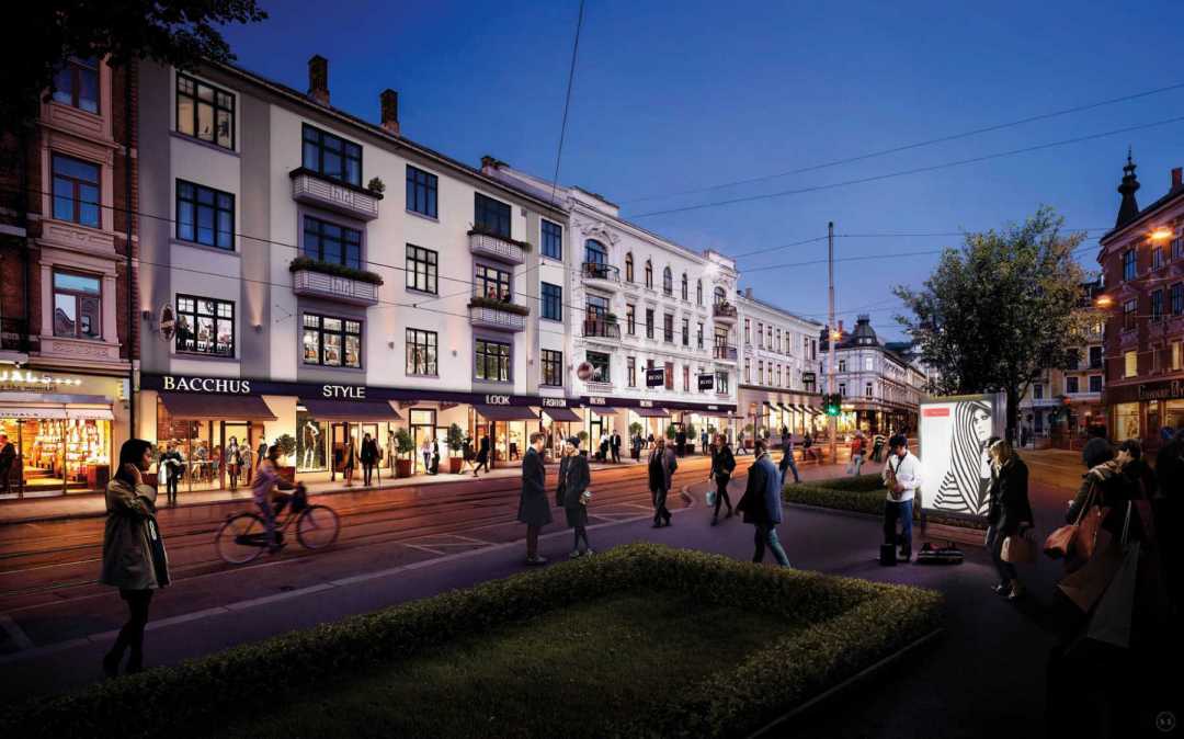 Valkyriegaten-mixed-use-dusk-illustration-near-Oslo-for-Fram-Eiendom