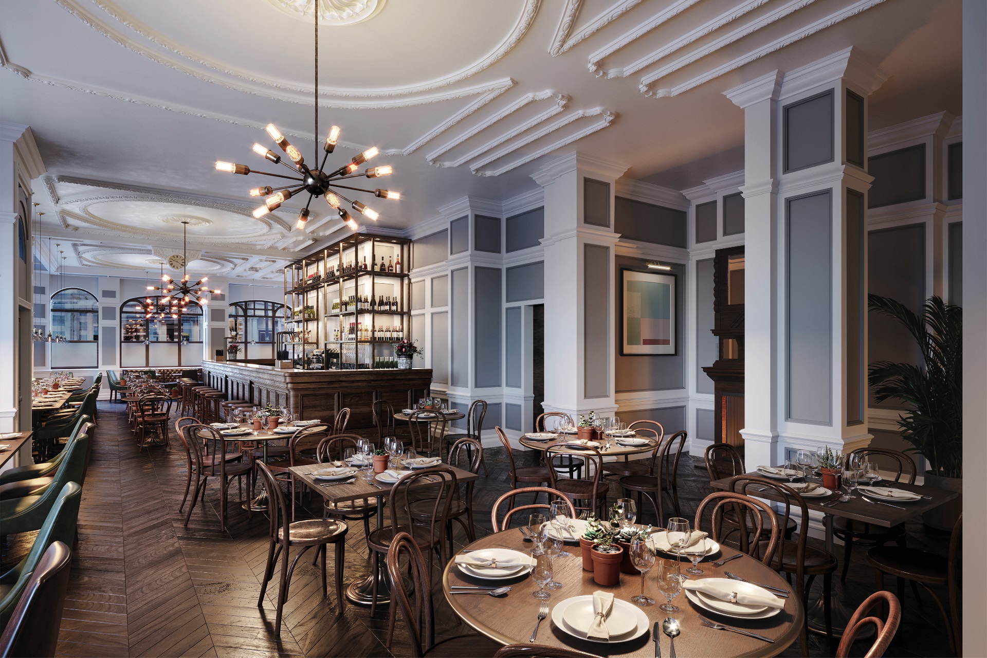 High-end interior rendering of The Audley in Mayfair, London