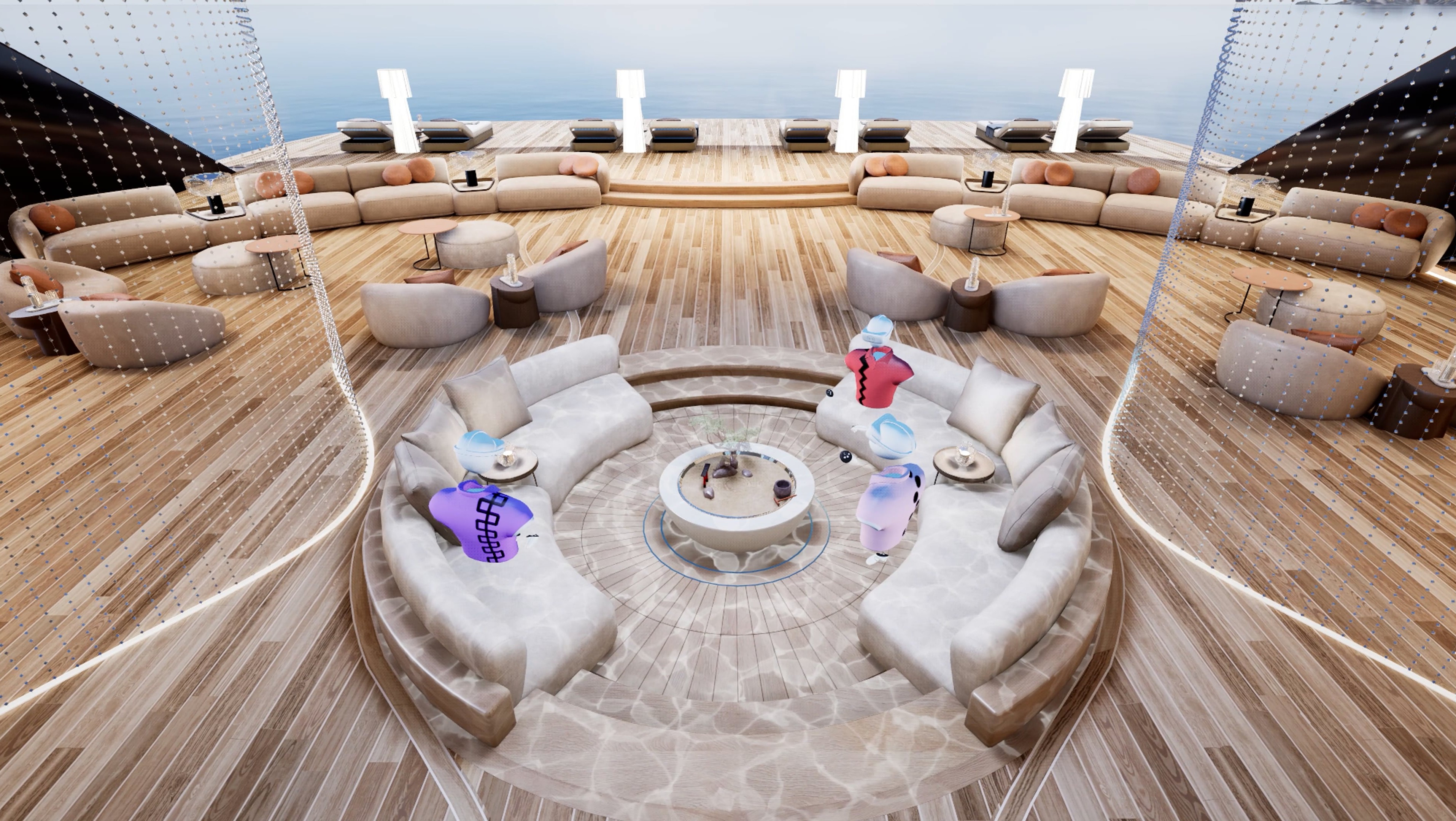 Third person headset view of the superyacht beach club VR experience
